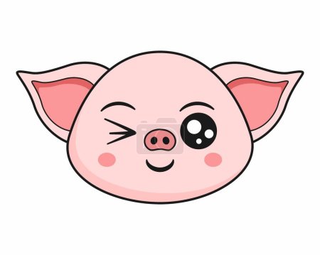 Cerdo guiño cara cabeza Kawaii etiqueta engomada