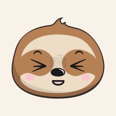 Illustration for Sloth Squinting Face Head Kawaii Sticker Isolated - Royalty Free Image