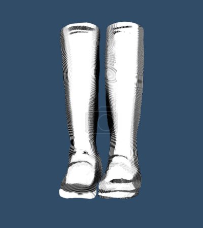 Foto de Grabado de botas de goma. Ilustración realista de botas. Dibujo en blanco y negro. ilustración de alta calidad - Imagen libre de derechos