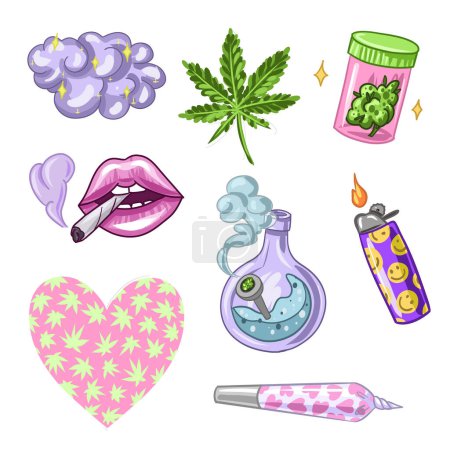 Illustration for Set of Marijuana. Legalize cannabis. smoking weed. Vector illustration of weed. Vector illustration - Royalty Free Image