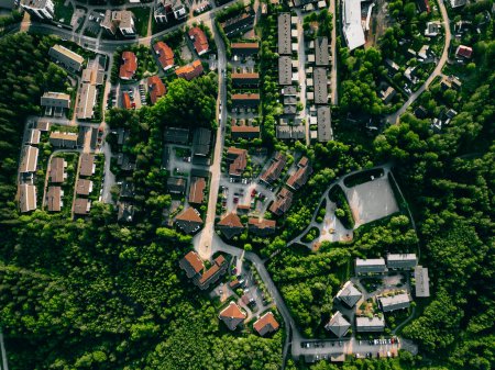 Photo for Aerial view of european town. Houses in beautiful residential neighbourhood during summer season in Finland - Royalty Free Image