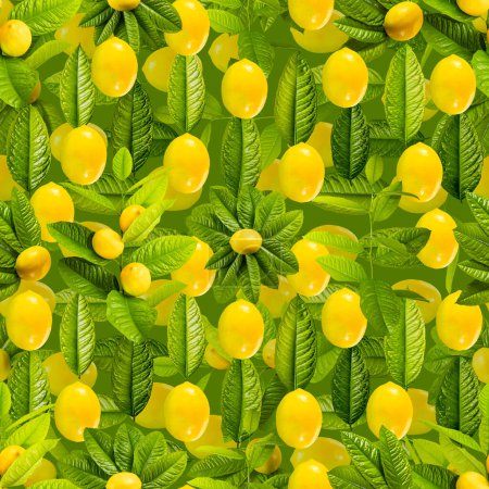 Téléchargez les photos : Modèle sans couture de feuilles de citron et de fruits. - en image libre de droit