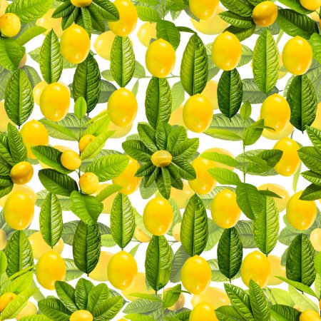 Photo for Seamless pattern of lemon leaves and fruit. - Royalty Free Image