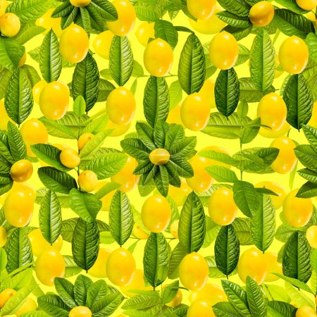 Photo for Seamless pattern of lemon leaves and fruit. - Royalty Free Image