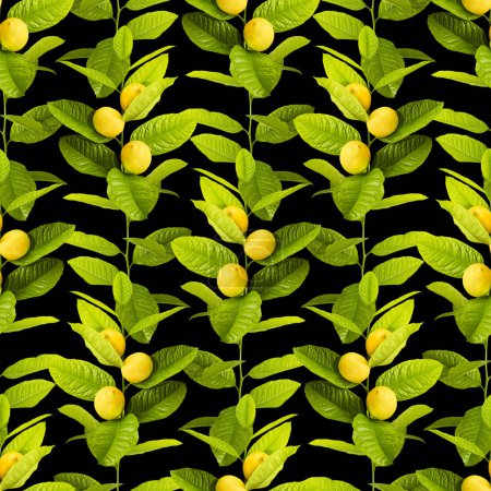 Téléchargez les photos : Modèle sans couture de feuilles de citron et de fruits. - en image libre de droit