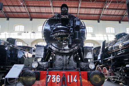 Photo for Old steam locomotive 736.114 produced between 1940 and 1943 in the national railway museum in Pietrarsa, Campania, Italy - Royalty Free Image
