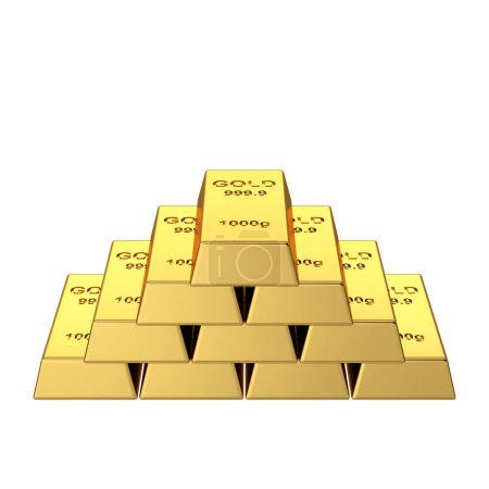 Gold bars. Gold bullion. Gold ingot. 3D illustration.