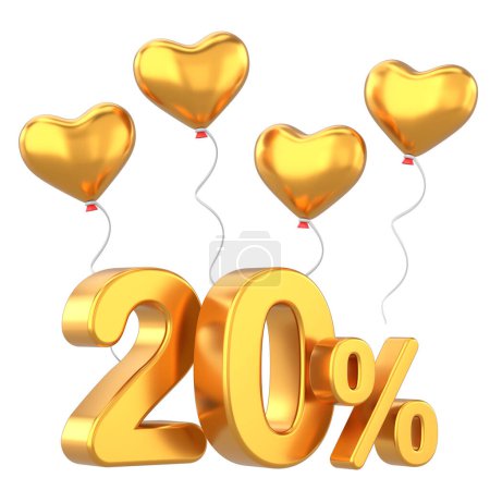 Photo for Valentine sale. Twenty percent sale. 20% sale. 3D illustration. - Royalty Free Image