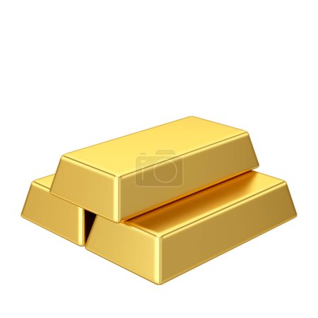 Gold bars. Gold bullion. Gold ingot. 3D illustration.