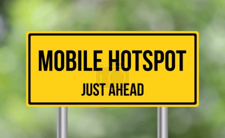 Hotspot móvil justo delante de la señal de tráfico en el fondo borroso