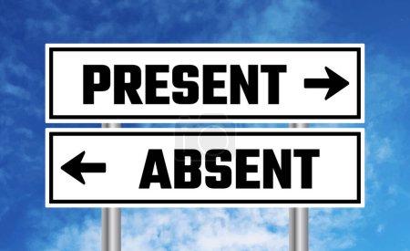 Photo for Present or absent road sign on cloudy sky background - Royalty Free Image