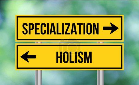 Photo for Specialization or holism road sign on blur background - Royalty Free Image