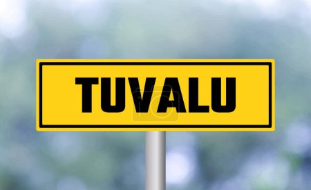 Téléchargez les photos : Panneau routier Tuvalu sur fond flou - en image libre de droit