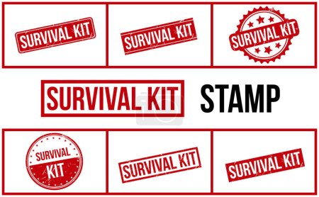 Illustration for Survival Kit Rubber Stamp Set Vector - Royalty Free Image