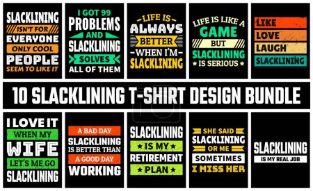 Illustration for Slacklining T Shirt Design Set Vector - Royalty Free Image
