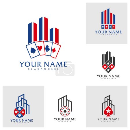Téléchargez les illustrations : Ensemble de modèle vectoriel de logo City Poker, concepts de conception de logo Creative Poker - en licence libre de droit