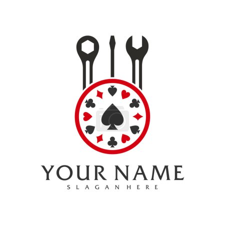 Téléchargez les illustrations : Modèle vectoriel de logo Mechanic Poker, concepts de conception de logo Creative Poker - en licence libre de droit