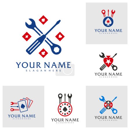Téléchargez les illustrations : Ensemble de modèle vectoriel de logo Mechanic Poker, concepts de conception de logo Creative Poker - en licence libre de droit