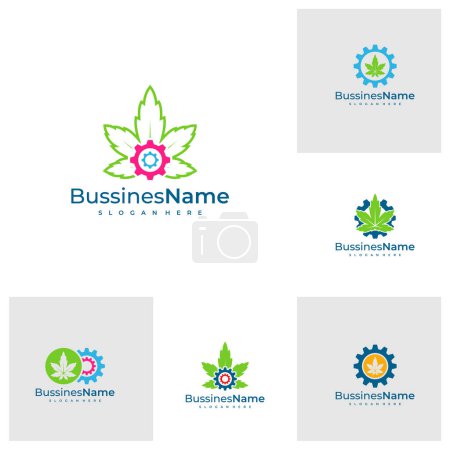 Illustration for Set of Gear Cannabis logo vector template. Creative Cannabis logo design concepts - Royalty Free Image