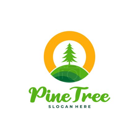 Illustration for Pine Tree with Sun logo design vector. Creative Pine Tree logo concepts template - Royalty Free Image