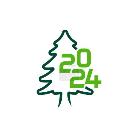 Téléchargez les illustrations : 2024 Pin Tree logo vecteur de conception. Modèle de concepts de logo Creative Pine Tree - en licence libre de droit