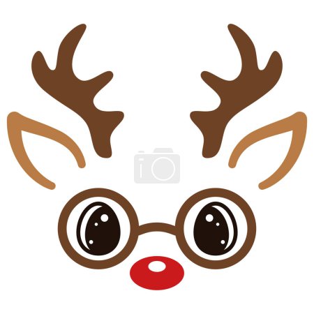 Photo for Christmas reindeer face with glasses. Cute kawaii deer on white background. Flat style cartoon animal. Vector illustration. - Royalty Free Image