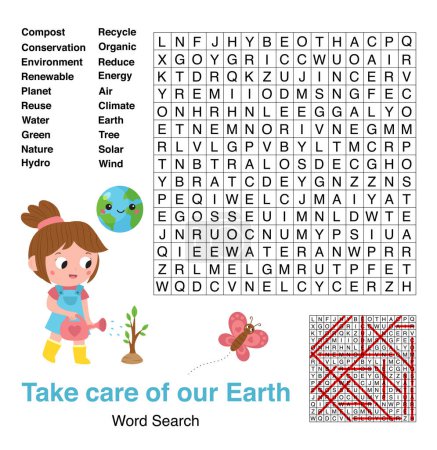 Photo for Word search game. Earth day theme. Educational puzzle for kids. Learn English. Zero waste. Activity page for children. Vector illustration. - Royalty Free Image