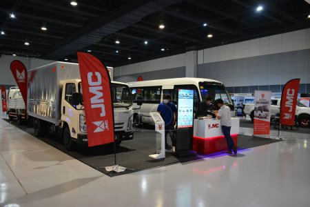 Photo for PASAY, PH - JULY 9 - JMC motors truck booth at Manila commercial vehicle show on July 9, 2022 in Pasay, Philippines. Manila commercial vehicle show is a annual truck and bus show event held in Philippines. - Royalty Free Image