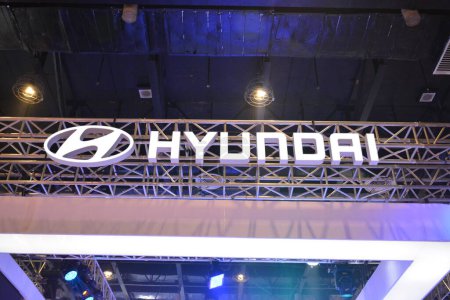Photo for PASAY, PH - SEPT 17 - Hyundai booth display signage at Philippine International Motor Show on September 17, 2022 in Pasay, Philippines. P.I.M.S. is a car show event held in Philippines. - Royalty Free Image