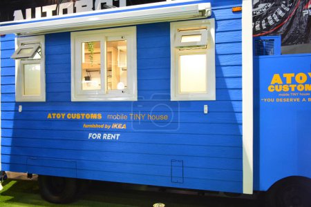 Photo for PASAY, PH - MAY 29 - Ikea mobile tiny house at TransSport Show on May 29, 2022 in Pasay, Philippines. TransSport Show is a aftermarket car show held in Philippines. - Royalty Free Image