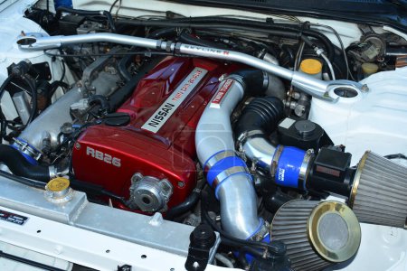 Photo for PASIG, PH - APR. 29- Nissan skyline gtr engine at Nissan Festival on April 29, 2023 in Pasig, Philippines. Nissan Festival is a car meet event held in Philippines. - Royalty Free Image