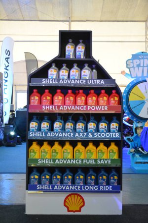 Photo for PASIG, PH - MAY 20 - Shell advance motorcycle oil products at Ride Ph on May 20, 2023 in Pasig, Philippines. Ride Ph is a motorcycle show event in Philippines. - Royalty Free Image