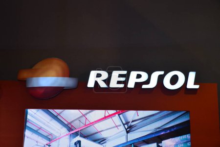 Photo for PASAY, PH - APR 16 - Repsol booth sign at makina moto show on April 16, 2023 in Pasay, Philippines. Makina moto is a motorcycle show event held in Philippines. - Royalty Free Image