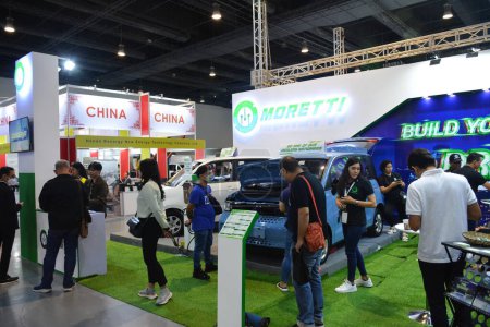 Photo for PASAY, PH - OCT 21  - Moretti booth at Phil electric vehicle summit on October 21, 2023 in Pasay, Philippines. Phil electric vehicle summit is a car show event held annually in Philippines. - Royalty Free Image