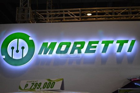 Photo for PASAY, PH - OCT 21  - Moretti booth sign at Phil electric vehicle summit on October 21, 2023 in Pasay, Philippines. Phil electric vehicle summit is a car show event held annually in Philippines. - Royalty Free Image