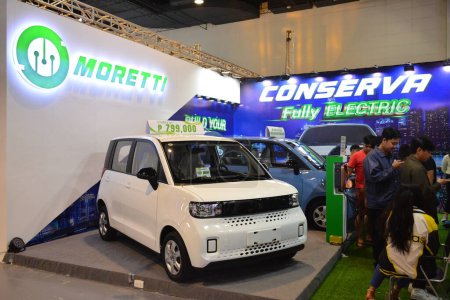 Photo for PASAY, PH - OCT 21  - Moretti booth at Phil electric vehicle summit on October 21, 2023 in Pasay, Philippines. Phil electric vehicle summit is a car show event held annually in Philippines. - Royalty Free Image