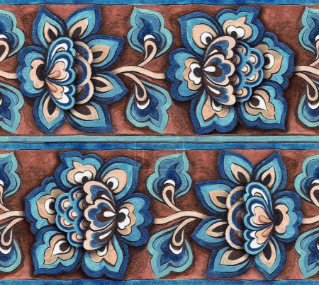 Foto de Mayólica italiana, ilustración de acuarela Mayólica italiana decoración en baldosas cerámicas, en azul, colores - Imagen libre de derechos