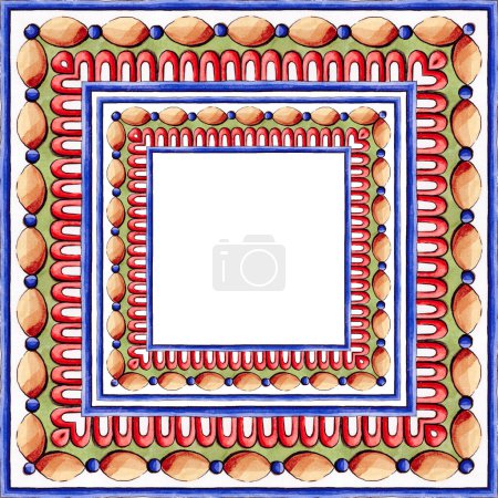 Photo for Watercolor ornament for ceramic tile, wallpaper, textile, majolica - Royalty Free Image