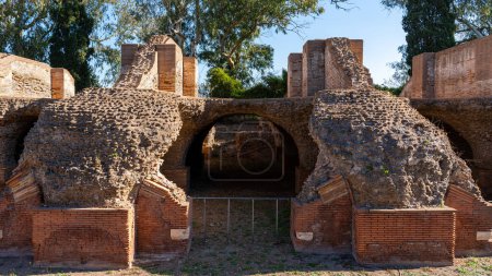 Old silo structure at ruins of ancient roman harbour in Fiumicino area in Italy