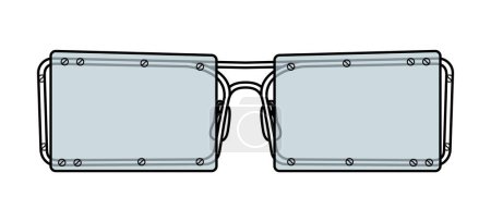 Ilustración de Ilustración de accesorios de moda de gafas de montura industrial en capas. Vista frontal de gafas de sol para hombres, mujeres, estilo silueta unisex, gafas de gafas de borde plano con contorno de estilo boceto de lente aislado - Imagen libre de derechos