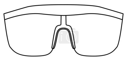 Ilustración de Visor gafas de montura de moda accesorio ilustración. Vista frontal de gafas de sol para hombres, mujeres, estilo silueta unisex, gafas de gafas de borde plano con bosquejo de lente aislado sobre fondo blanco - Imagen libre de derechos