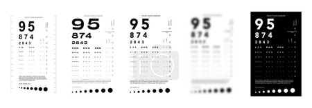 Illustration for Set of Rosenbaum Pocket Vision Screener Eye Test Chart medical illustration with numbers. Line vector sketch style outline isolated on white, black background. Vision board optometrist ophthalmic - Royalty Free Image