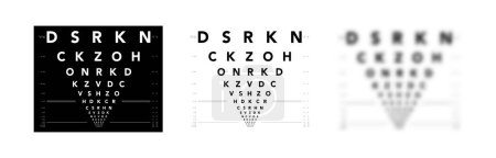 Illustration for Set of LogMAR chart Eye Test Chart medical illustration. Line vector sketch style outline isolated on white, black background. Vision board optometrist ophthalmic for examination Checking glasses - Royalty Free Image