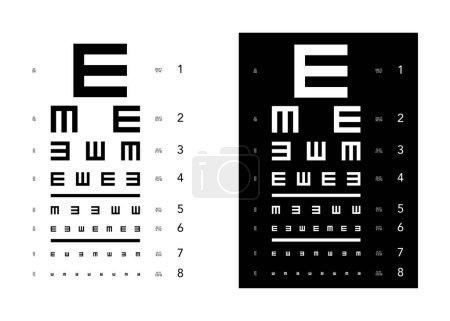 Illustration for E chart Eye Test Chart tumbling medical illustration. Vector sketch style outline isolated on white and black background. Vision board optometrist ophthalmic for examination Checking optical glasses - Royalty Free Image