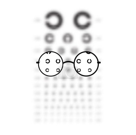 Illustration for Glasses Optician In Landolt C Eye test blurred, Vision Of Eyesight medical ophthalmologist Optometry testing board chart Care Concept accessory vector illustration silhouette sketch outline isolated - Royalty Free Image