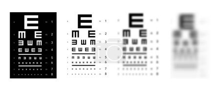 Illustration for Set of E chart Eye Test Chart tumbling medical illustration. line vector sketch style outline isolated on white background. Vision board ophthalmic for visual examination Checking optical glasses - Royalty Free Image
