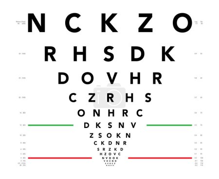 Téléchargez les illustrations : Carte LogMAR Diagramme de test oculaire illustration médicale. Esquisse vectorielle ligne contour de style isolé sur fond blanc. Optométriste ophtalmique pour examen visuel Vérification des lunettes optiques - en licence libre de droit