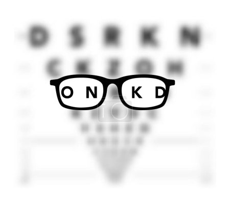 Gafas Óptico En gráfico LogMAR Prueba de ojos borrosa, Visión de la vista oftalmólogo médico Tablero de pruebas de optometría Cuidado Concepto accesorio vector ilustración, esquema plano aislado en blanco