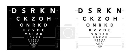 Téléchargez les illustrations : Carte LogMAR Diagramme de test oculaire illustration médicale. Esquisse vectorielle ligne contour de style isolé sur fond blanc, noir. Optométriste de carte de vision ophtalmique pour l'examen Vérification des lunettes optiques - en licence libre de droit
