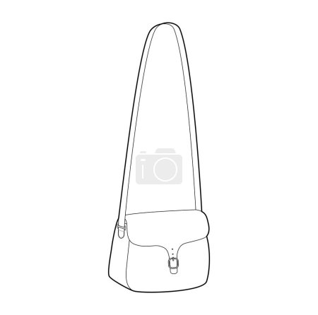 Illustration for Saddle Cross-Body Bag silhouette. Fashion accessory technical illustration. Vector satchel front 3-4 view for Men, women, unisex style, flat handbag CAD mockup sketch outline isolated - Royalty Free Image